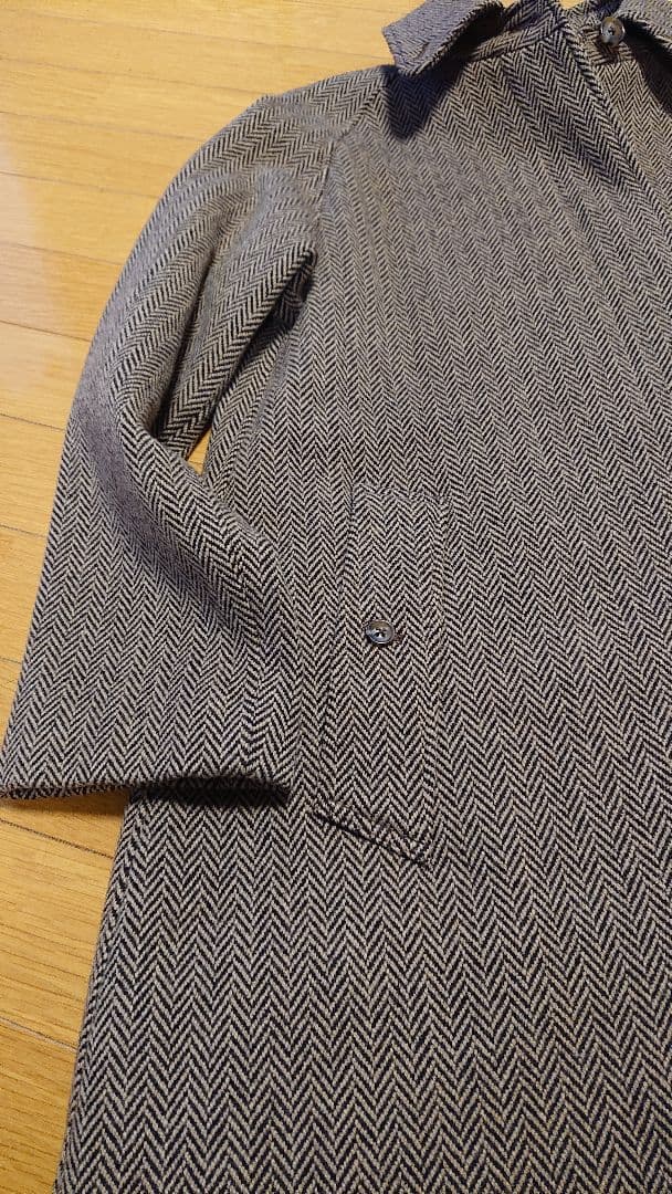 美品「SOUTIENCOL」ヘリンボーンツイードロングコート