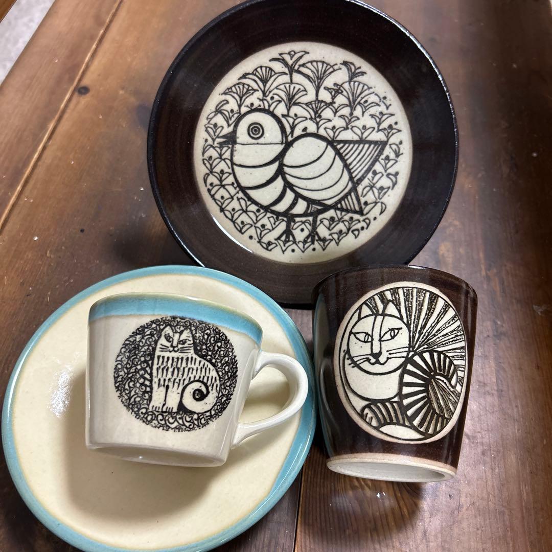 リサラーソン　益子焼　カップ＆ソーサー　プレート　湯呑み　猫　鳥　ニナ