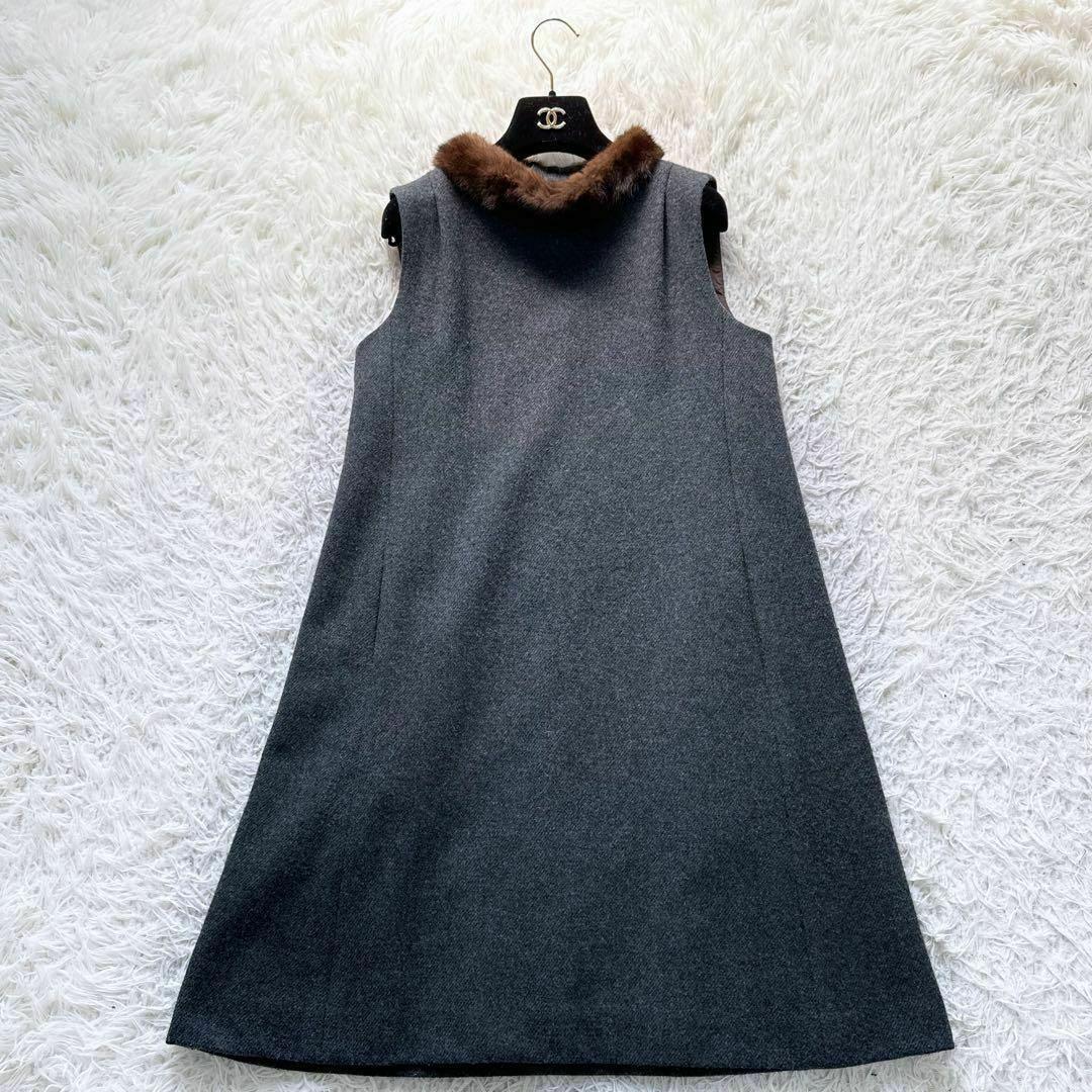 デイジーリン　FOXEY ミンクファー付きノースリーブワンピース　グレー　L