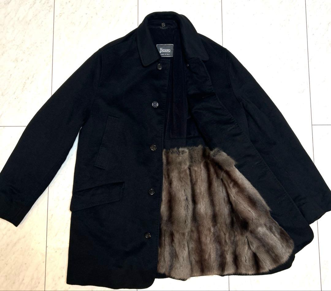 極美品　ヘルノ　HERNO ロングコート　100%カシミアブラック　裏地ミンク