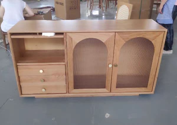 アメリカンチェリー無垢 キャビネット ガラス扉 収納家具 小傷あり