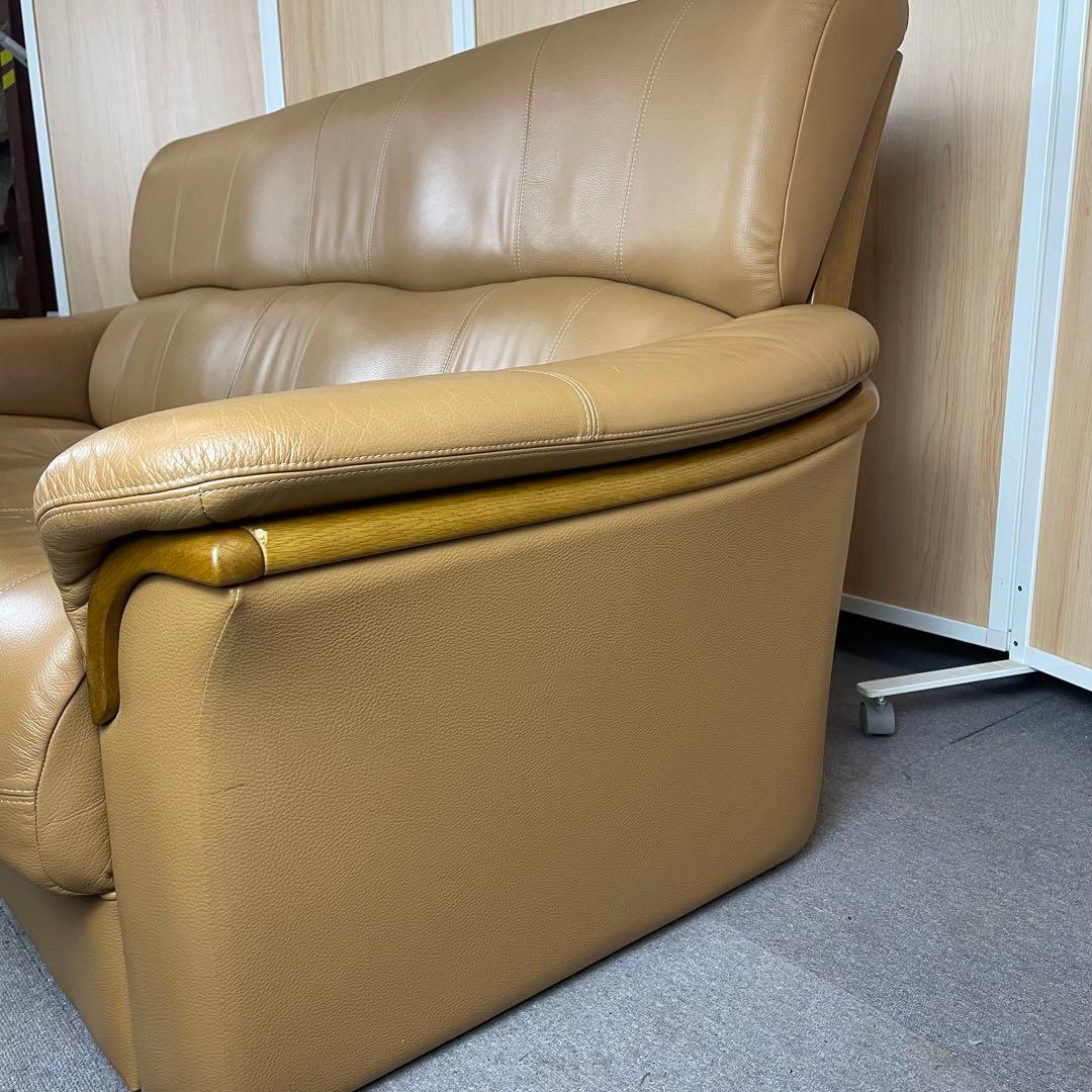 【送料込】浜本工芸　3人がけソファー　本革　ブラウン　高級ソファ