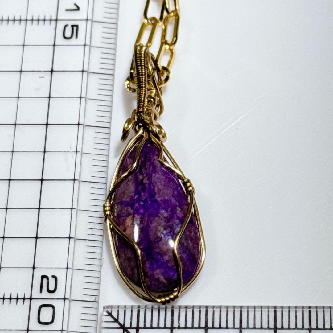 パープルスギライトワイヤーペンダント真鍮金メッキネックレスNO25-2228