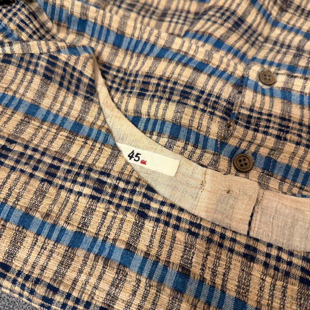 【45R】チェック柄 ペプラム 半袖ブラウス (サイズ2)