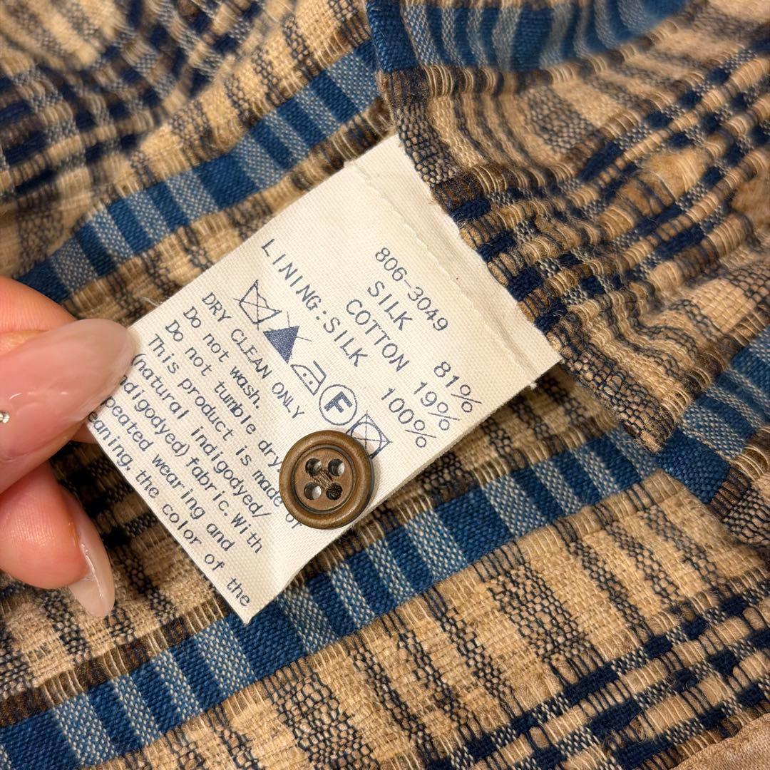 【45R】チェック柄 ペプラム 半袖ブラウス (サイズ2)