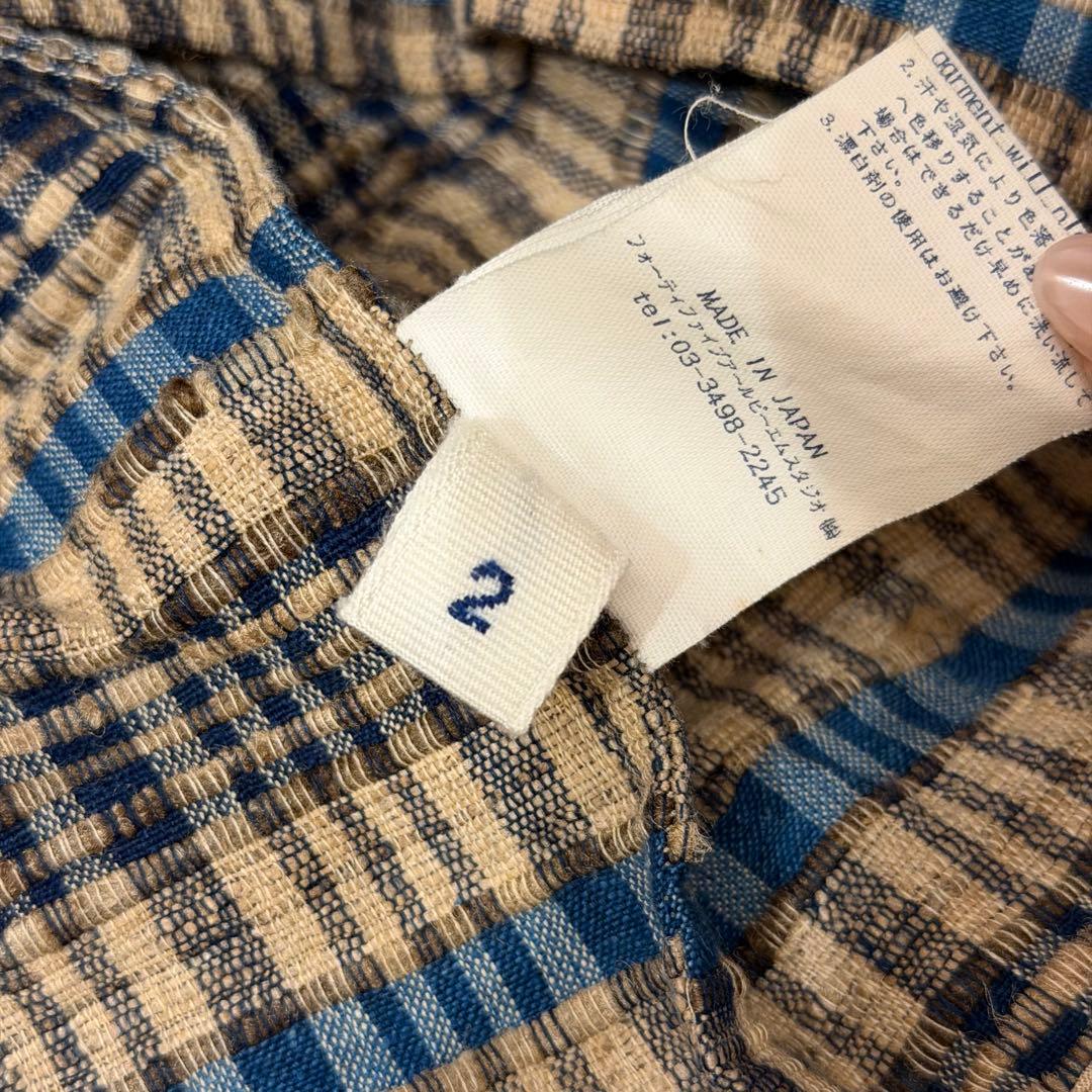 【45R】チェック柄 ペプラム 半袖ブラウス (サイズ2)