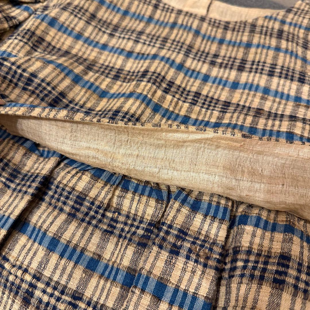 【45R】チェック柄 ペプラム 半袖ブラウス (サイズ2)