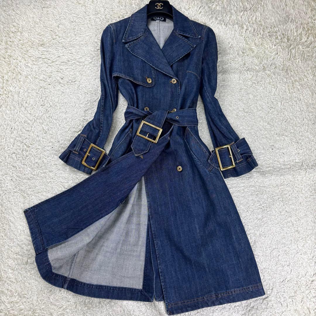 希少★DOLCE&GABBANA トレンチコート デニム ロング丈 ゴールド金具