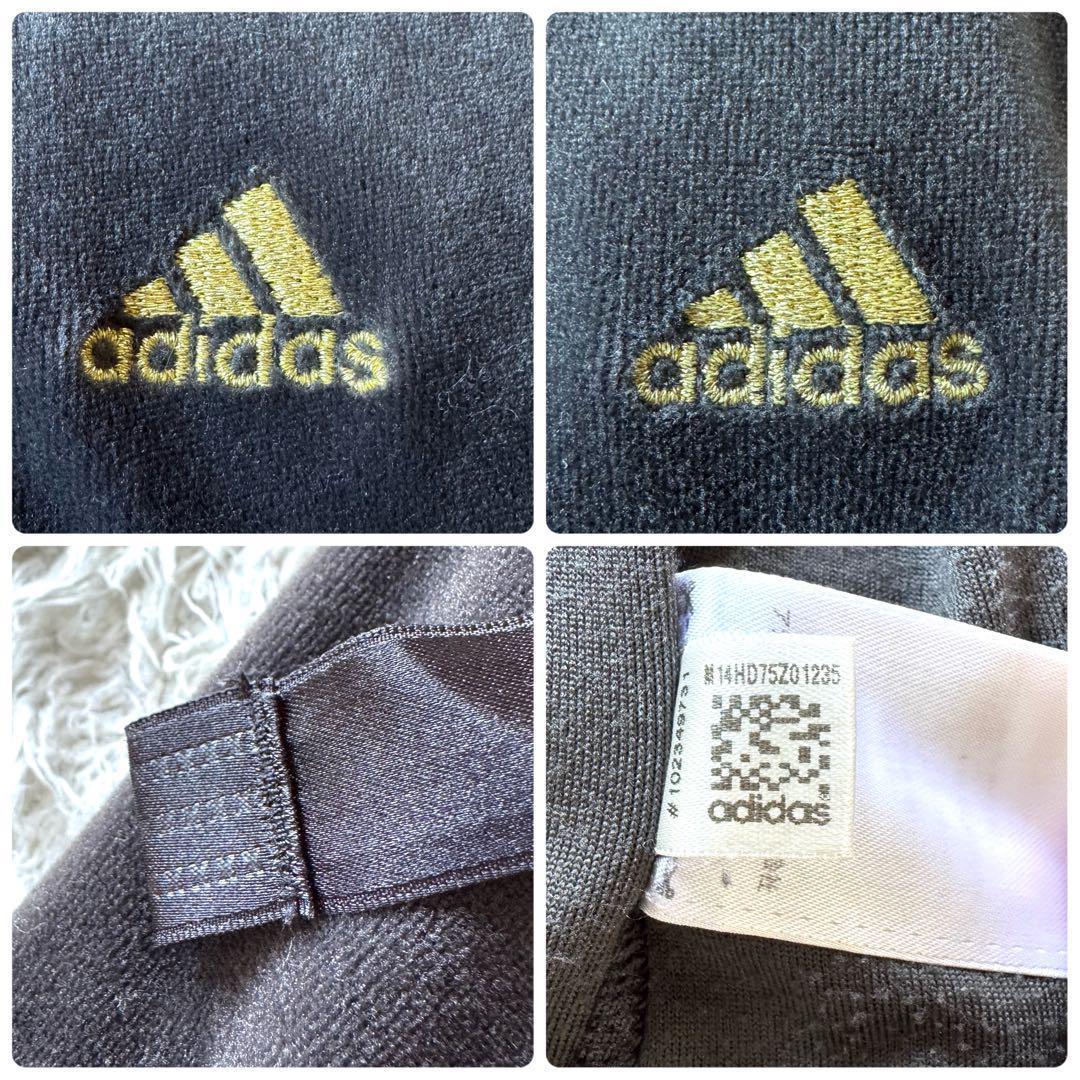 アディダス　ベロア　ジャージ　セットアップ　ロゴ　ブラック　OT 黒　XL