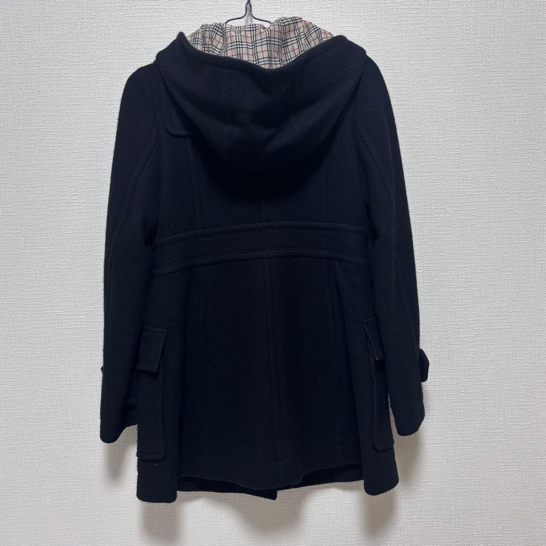 ゆき　美品　バーバリー黒 ダッフルコート フード付き　36 ノバチェック