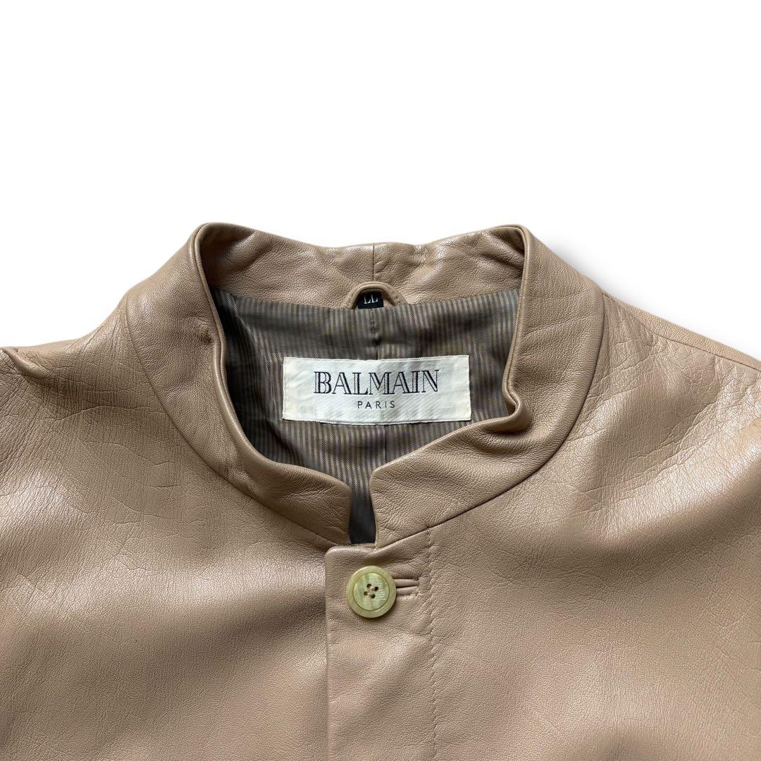 LL バルマン レザーコート シープスキン ベージュ メンズ 比翼 ジャケット