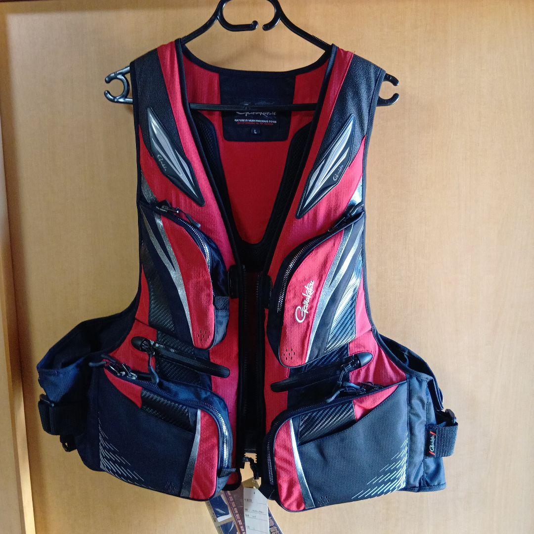 週末値下げオマケ付美品がまかつフローティングベストGM−2188レッド、Lサイズ