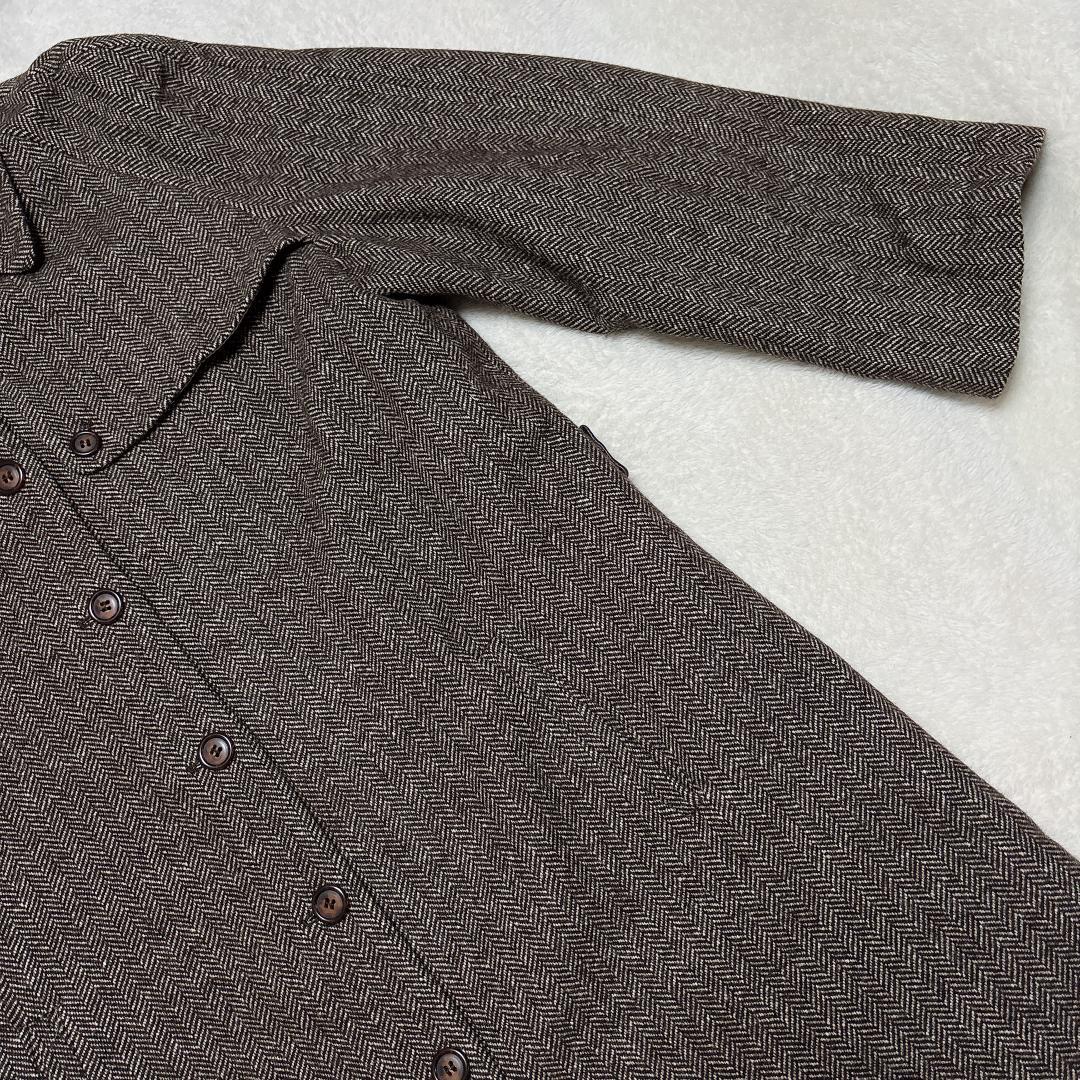 【美品】DIFFU イタリア製 ヘリンボーン ロングコート M相当 カシミヤ使用