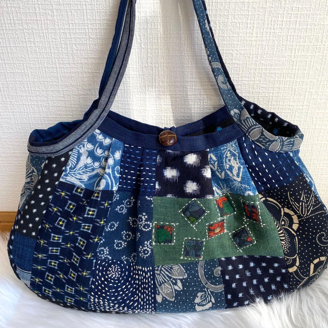 古布 襤褸 刺し子 パッチワークバッグ｜一点もの ハンドメイド 藍染 手仕事