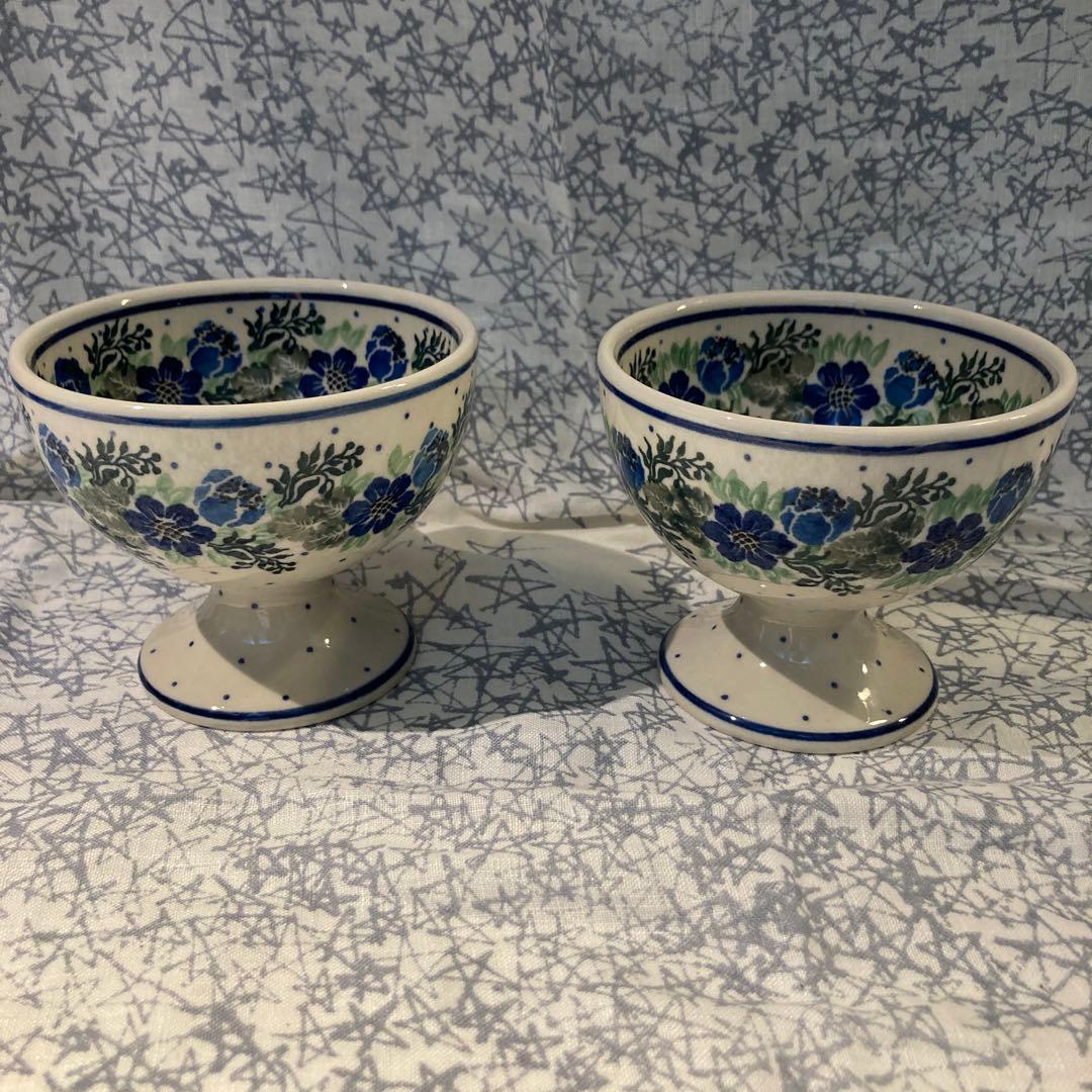 デザートカップ 2個セット 花柄 陶器　ポーリッシュポタリー　ポーランド食器