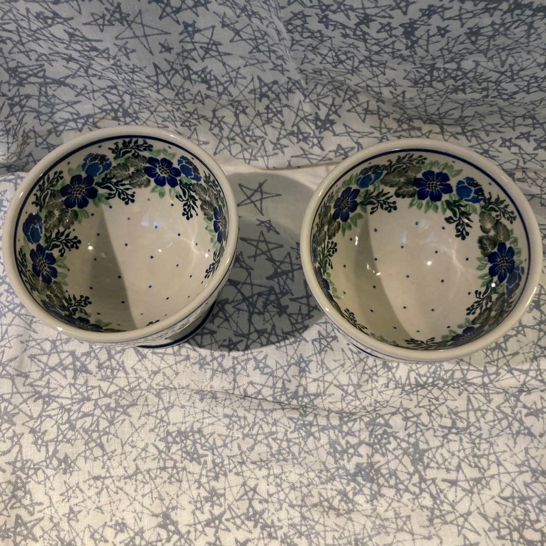 デザートカップ 2個セット 花柄 陶器　ポーリッシュポタリー　ポーランド食器