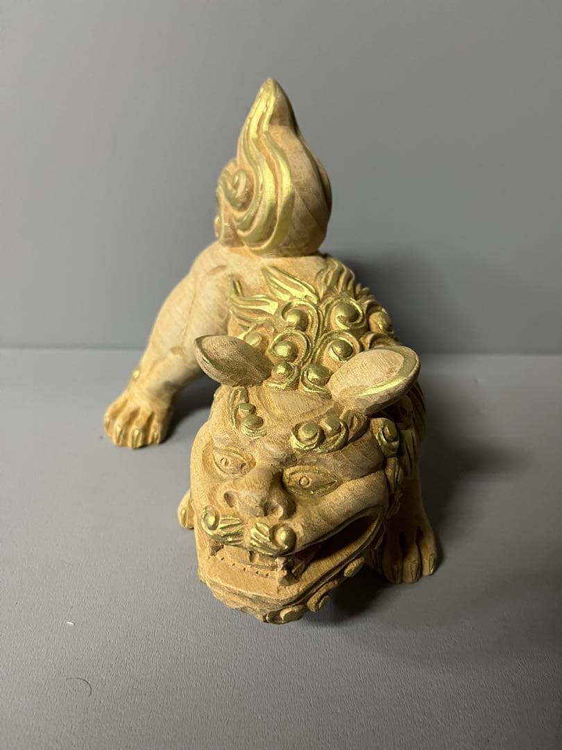 木彫り　獅子像　金淵付　１対　34