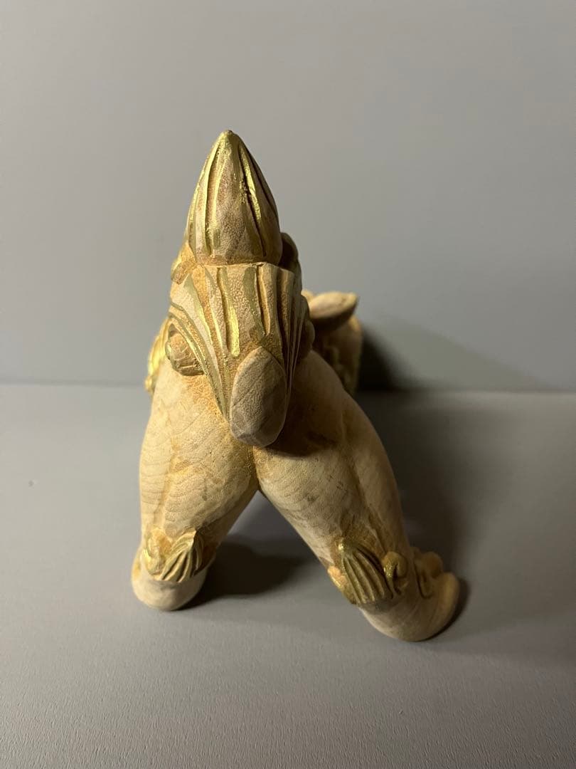 木彫り　獅子像　金淵付　１対　34