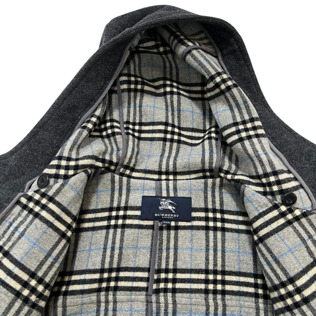 バーバリーロンドン ダッフルコート M相当160A チャコールグレー チェック