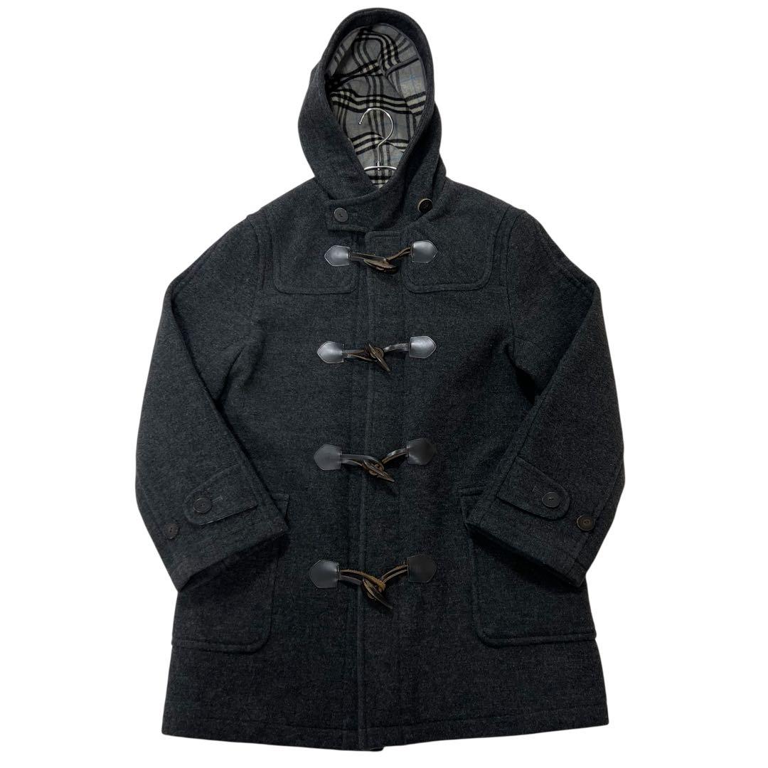 バーバリーロンドン ダッフルコート M相当160A チャコールグレー チェック