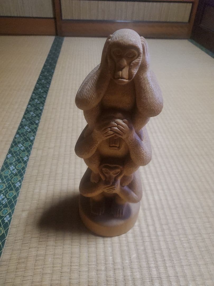 三猿 木製 置物 約20cm