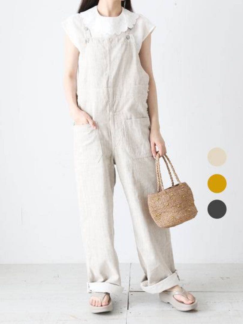 R&D.M.Co- リネンキャンバスファームパンツ オーバーオール ホワイト