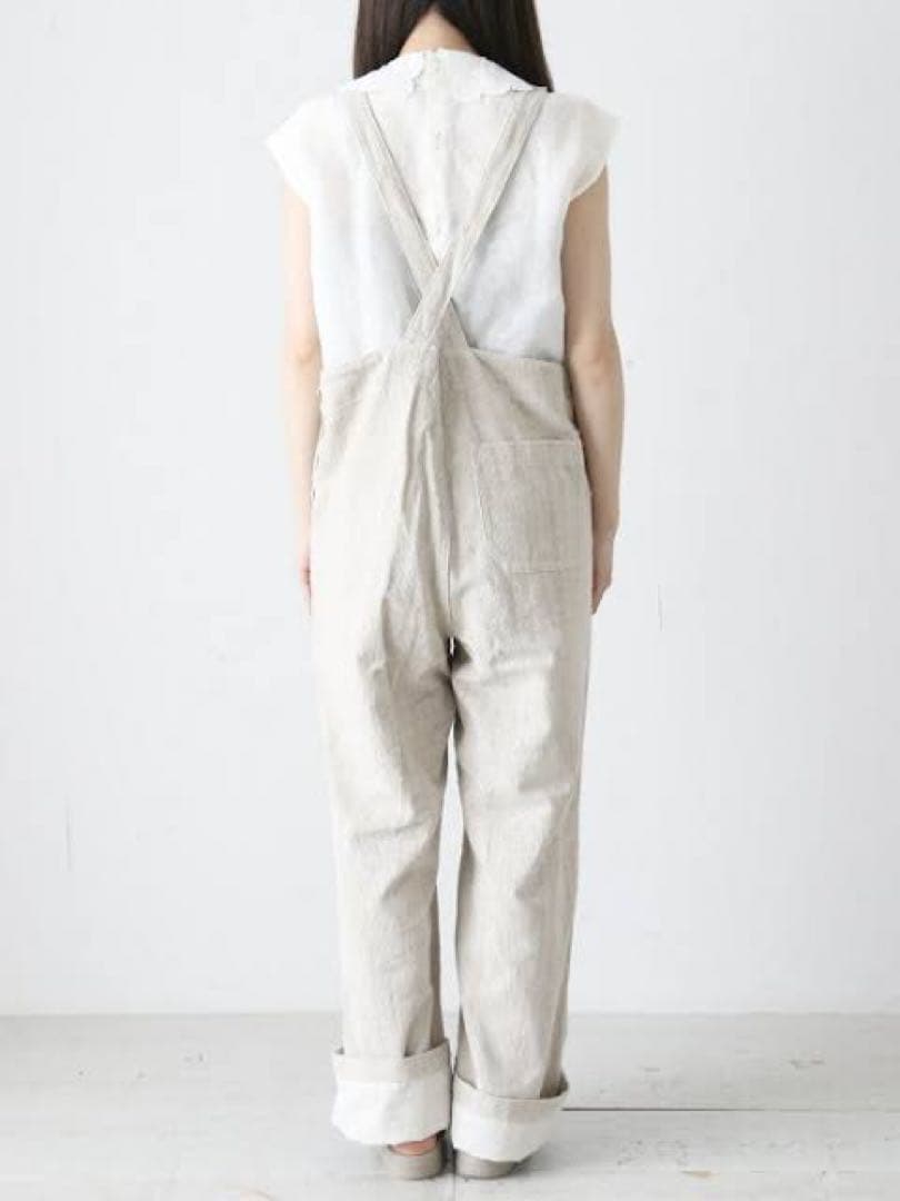 R&D.M.Co- リネンキャンバスファームパンツ オーバーオール ホワイト