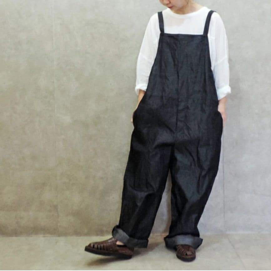 （ｇ）グラム　コットンリネン　ライトデニムサロペット　インディゴ