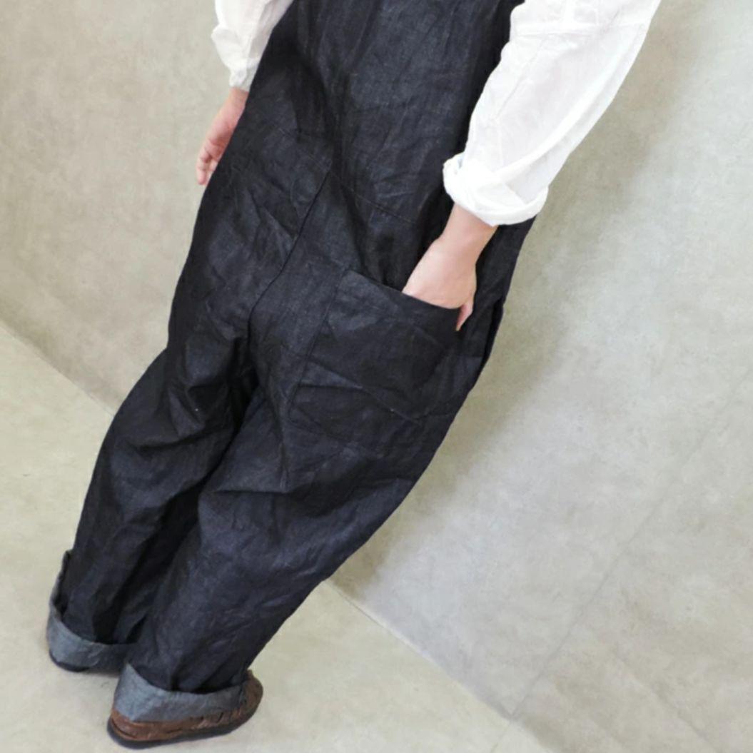 （ｇ）グラム　コットンリネン　ライトデニムサロペット　インディゴ