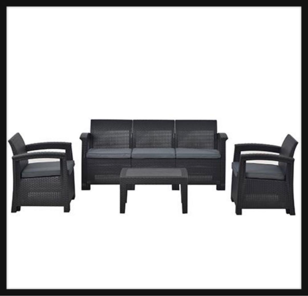 新品　ソファ　ガーデンファニチャー　ファニチャー　ラタン調　4点セット　グレー