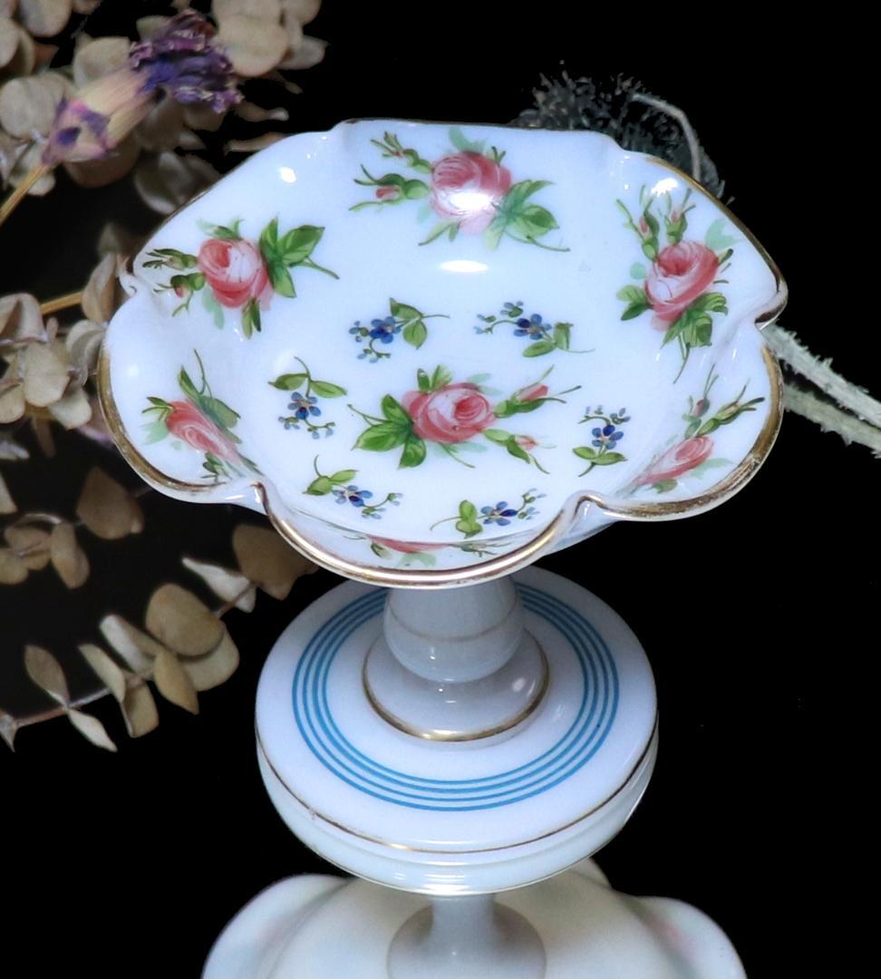 オールド・バカラ 美術館級 金彩エナメル薔薇文 コンポート オパーリンクリスタル