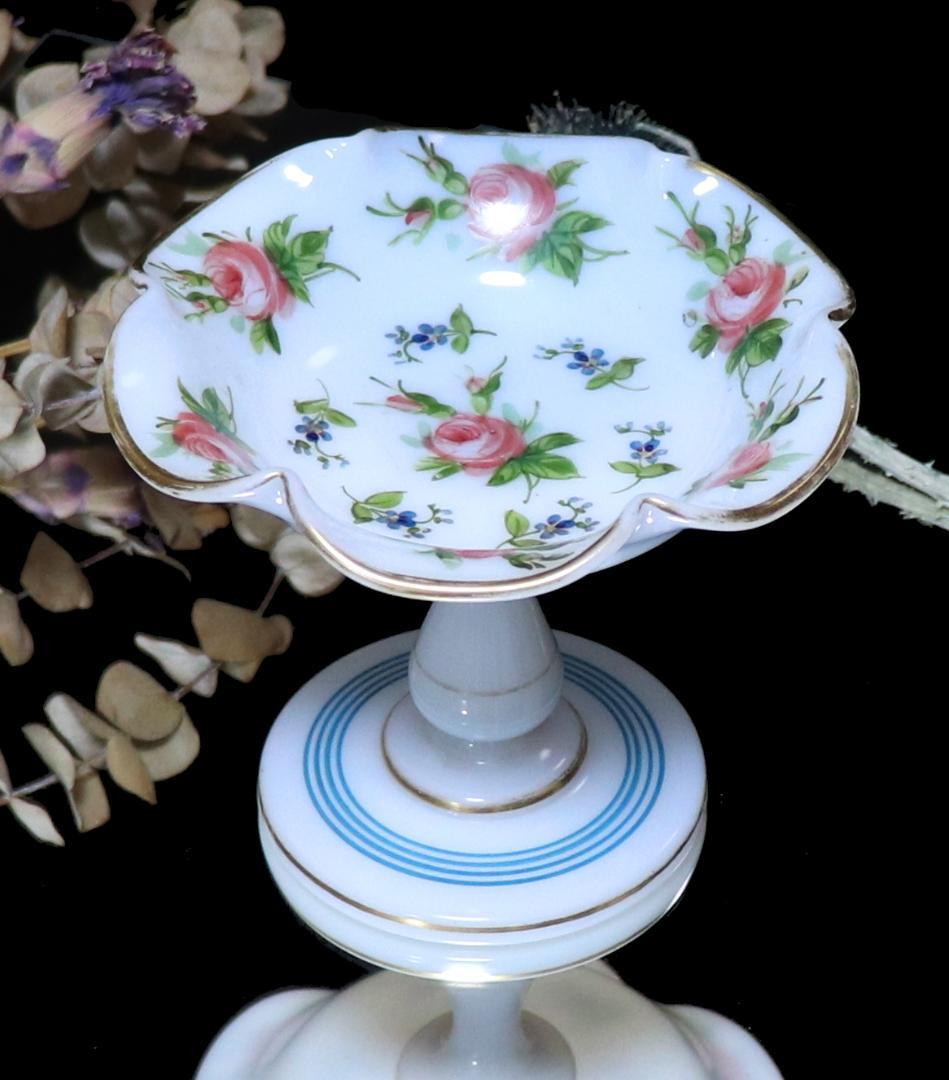 オールド・バカラ 美術館級 金彩エナメル薔薇文 コンポート オパーリンクリスタル