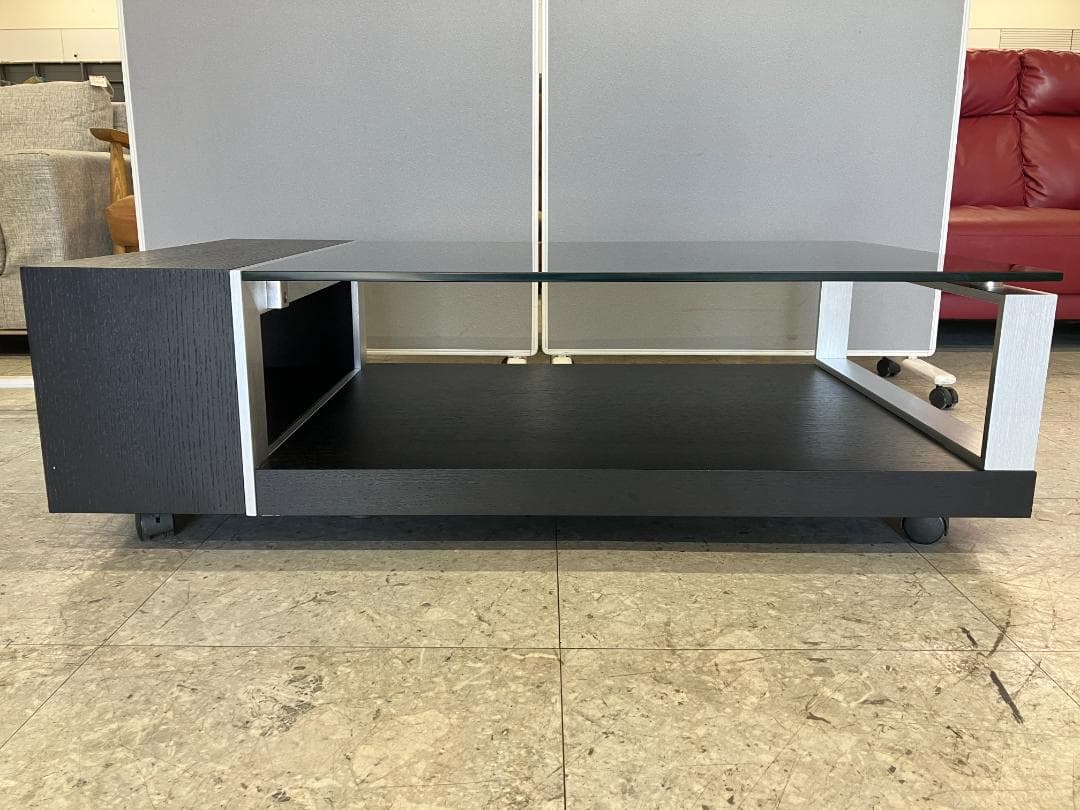 ガラスセンターテーブル キャスター付き ブラック