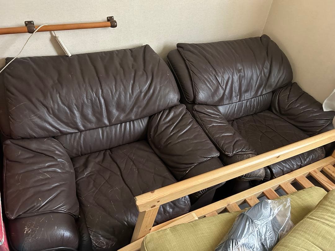 ダークブラウン 本革レザー 1人掛けソファ×2