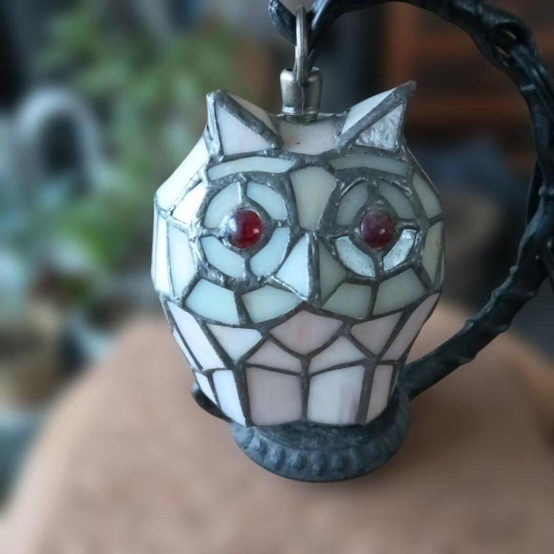 フクロウモザイクランプ　アールデコ調ステンドグラス　LEDライト付