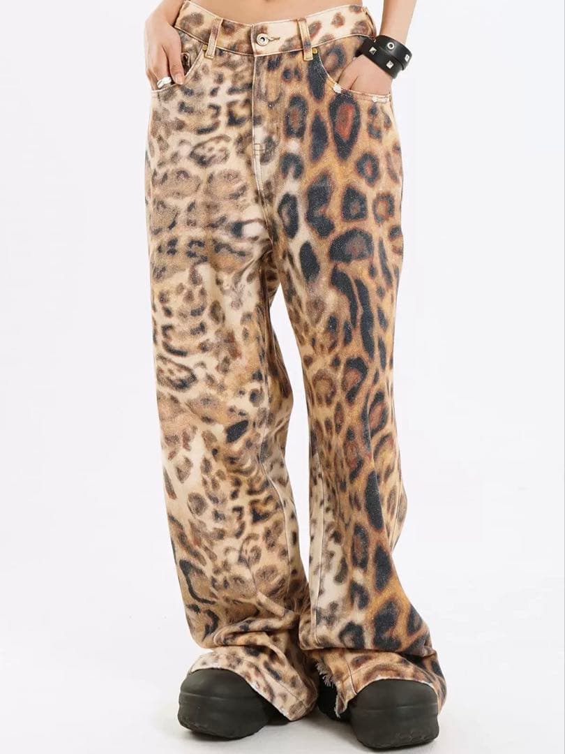 レオパード プリント デニム パンツ ヒョウ柄 豹柄