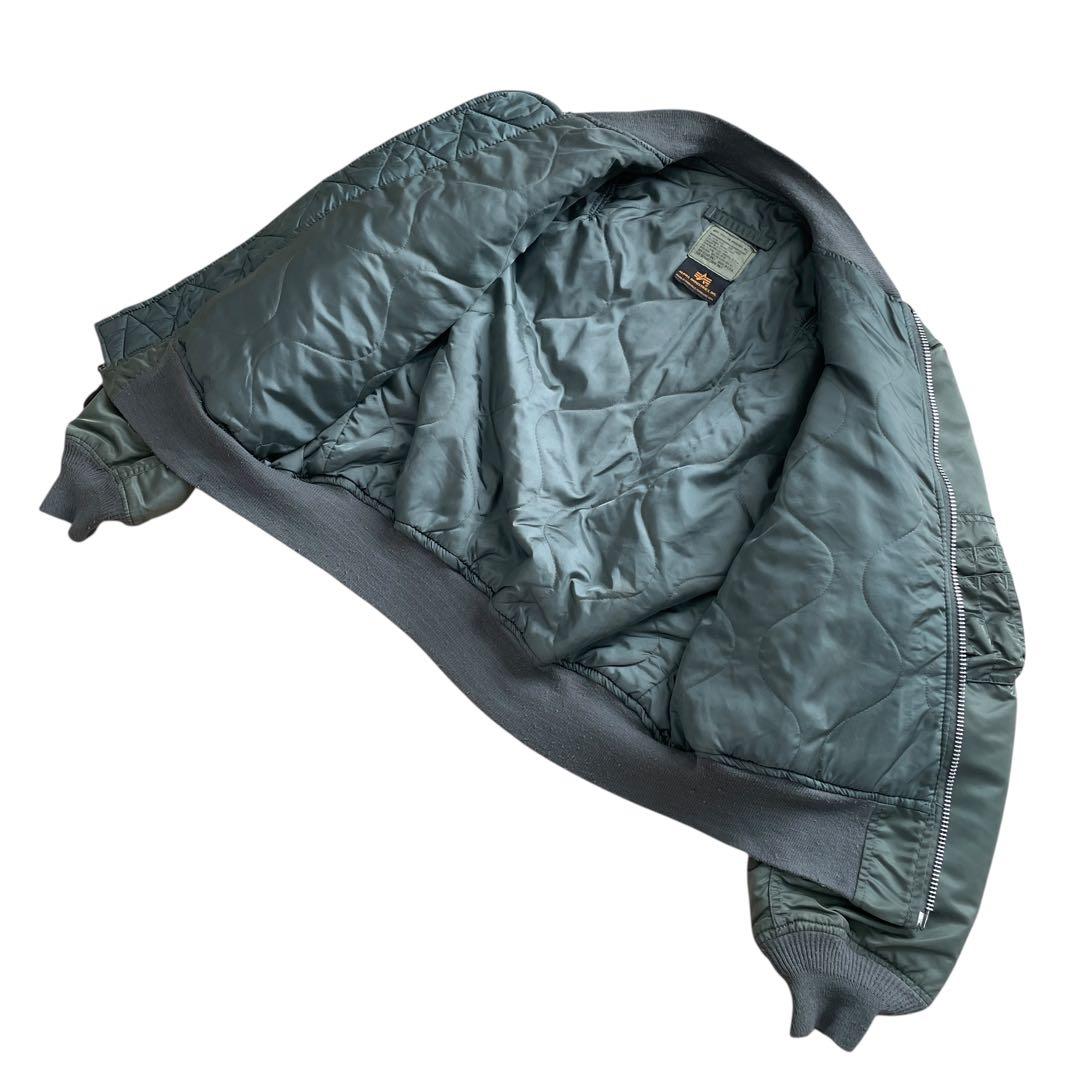 美品 90s USA製 ALPHA MA-1 グランドクルー カーキ L