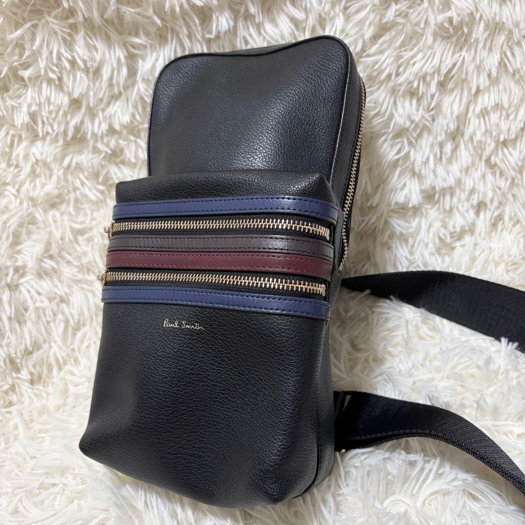 ポールスミス ボディバッグ ブラック 黒 レザー シグネチャー