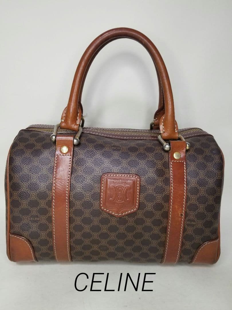 CELINE ハンドバッグ　ミニボストンバッグ　マカダム柄　ダークブラウン