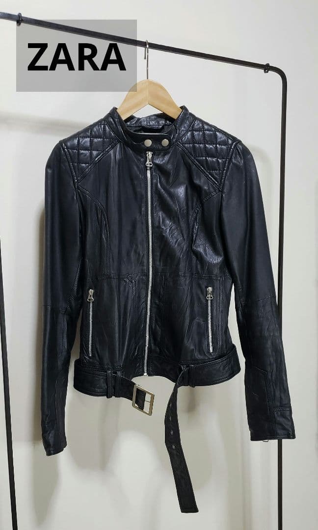 ✨ZARA ヴィンテージ加工 リアルレザー ライダースジャケット/ Ｌサイズ