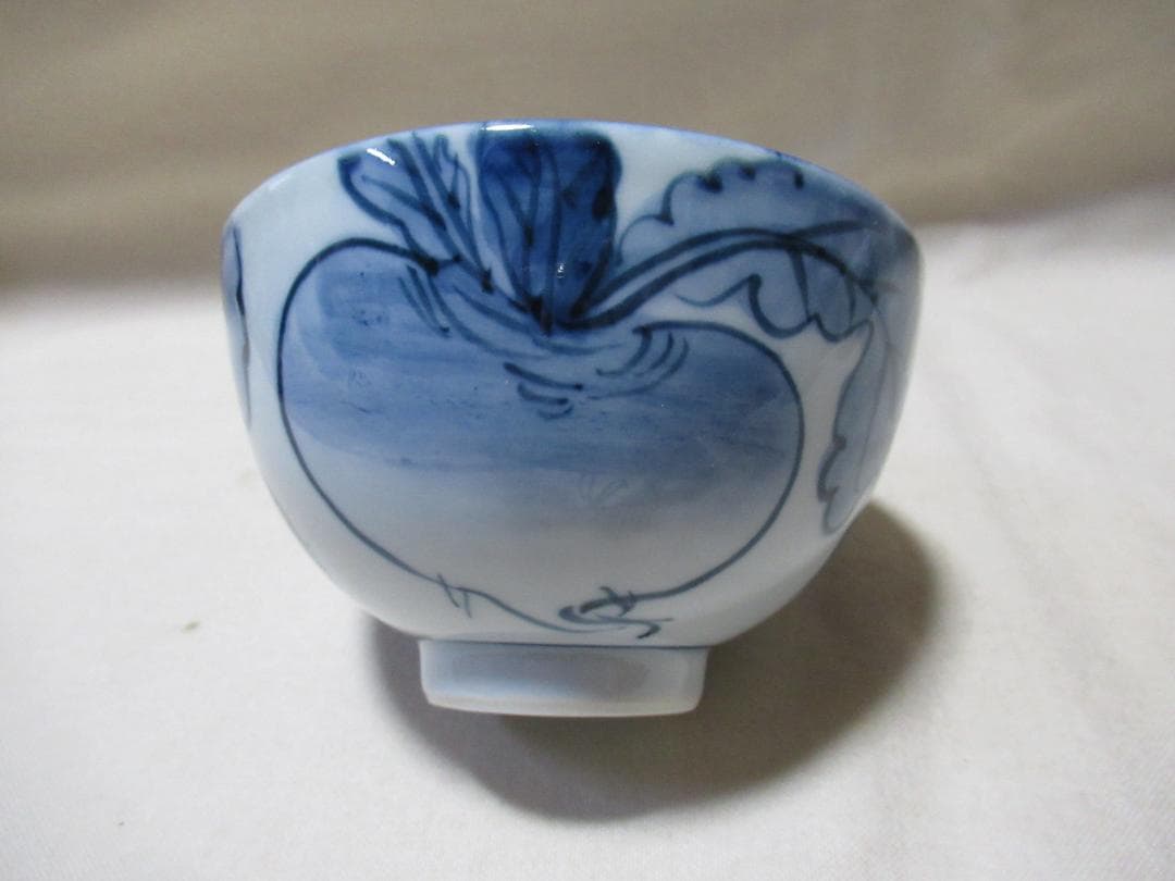 有田焼　源右衛門造飯碗　５客　染付根菜図　共箱