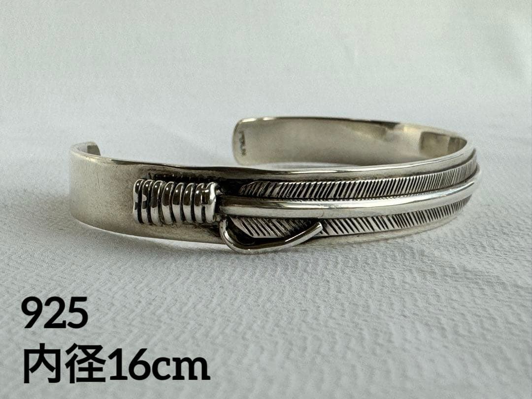 ナバホ族 フェザーバングル 内径16cm BIGサイズ 925 インディアン 銀