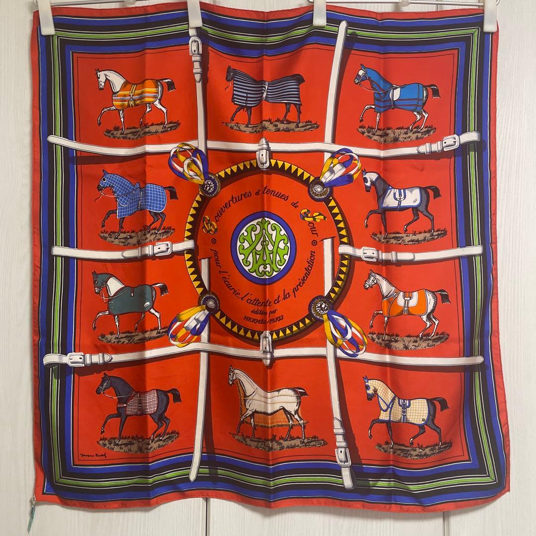 【未使用に近い】エルメス♡カレ90 馬着柄　大判スカーフ　正規品