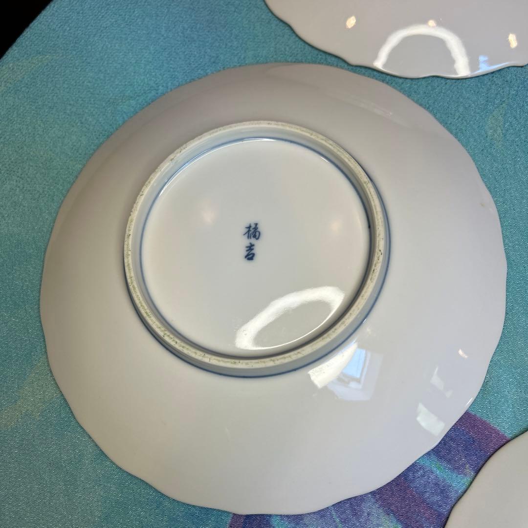 たち吉橘吉　染付花紋　輪花唐草牡丹　大皿/中皿揃え5枚/小皿揃え5枚三種セット