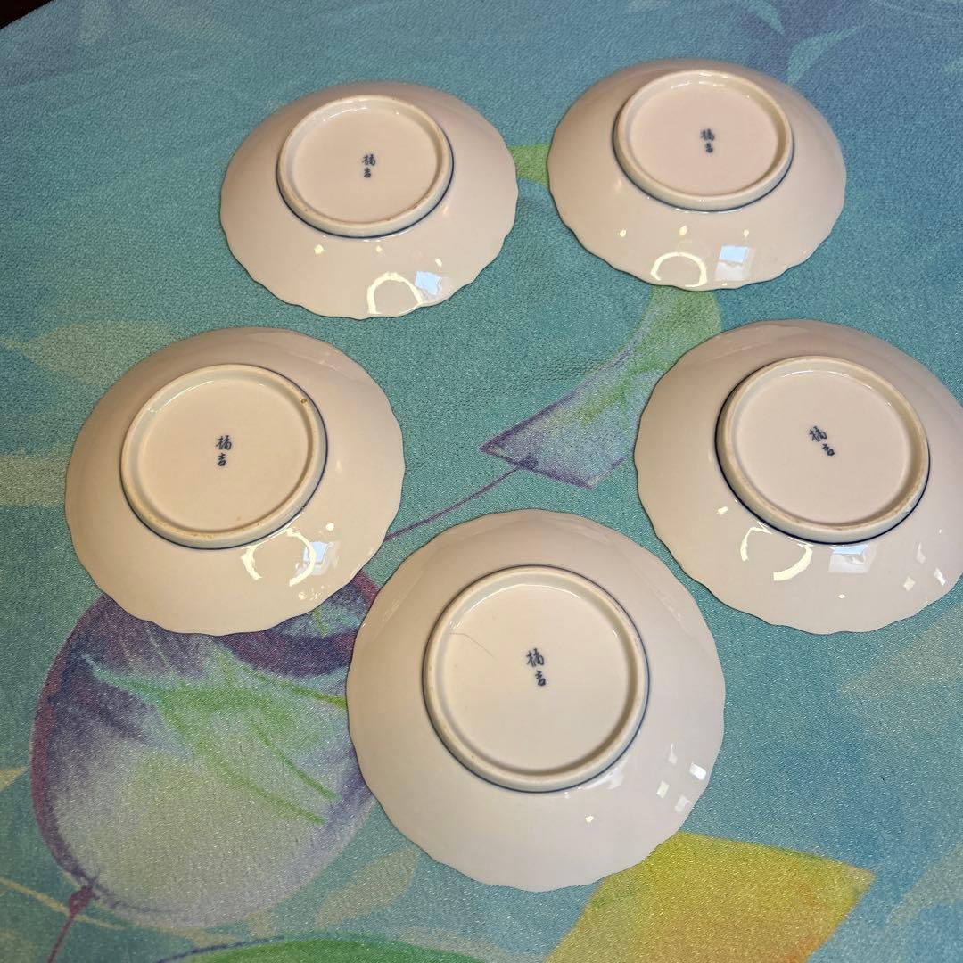 たち吉橘吉　染付花紋　輪花唐草牡丹　大皿/中皿揃え5枚/小皿揃え5枚三種セット