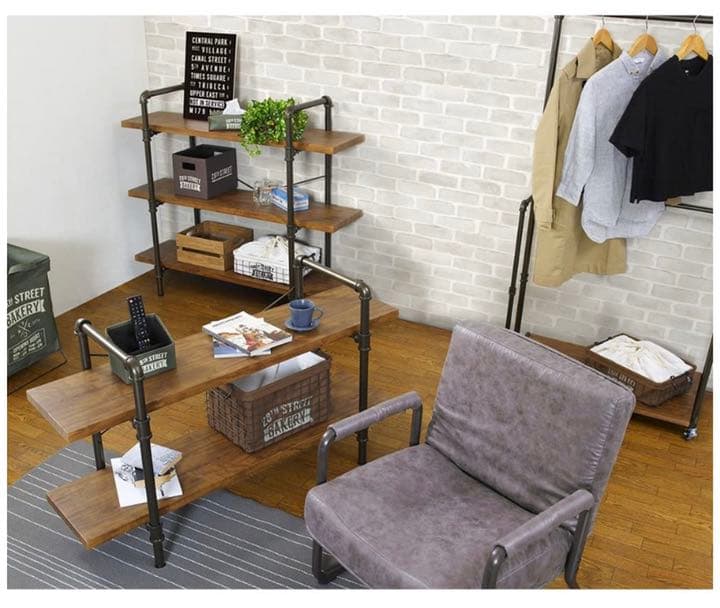 ★新品 ウォールナット アイアンシェルフ 3段 幅120cm スチールフレーム