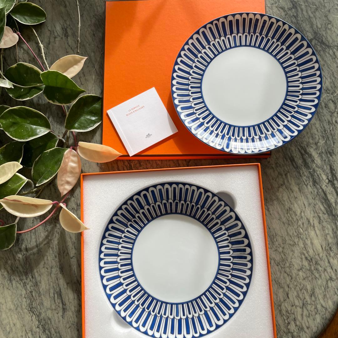 HERMES ブルーダイユール デザートプレート x2枚セット