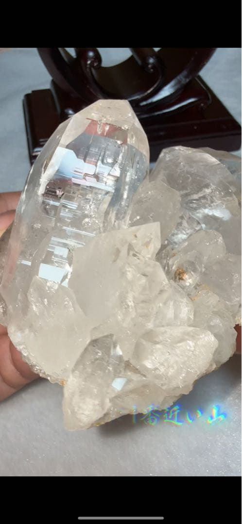 特注手彫台座 最高品質ヒマラヤ山脈ガネーシュヒマール水晶クラスター クローライト