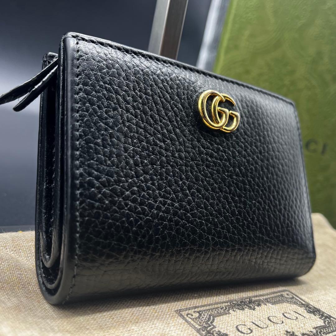 ヤマダ限定品/美品✨グッチ 折り財布 GGマーモント レザー 本革 バイカ