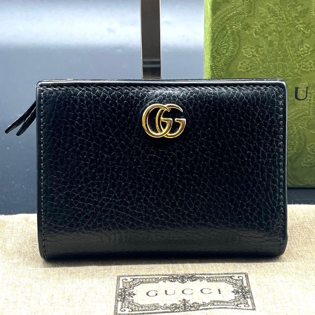 ヤマダ限定品/美品✨グッチ 折り財布 GGマーモント レザー 本革 バイカ